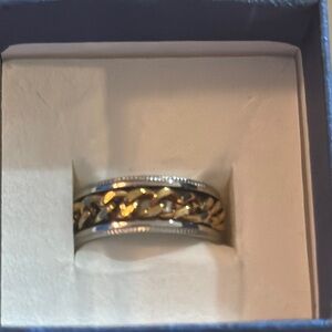 Silver & Gold Curb Chain Fidget Spinner Ring Stainless Steel Size 8